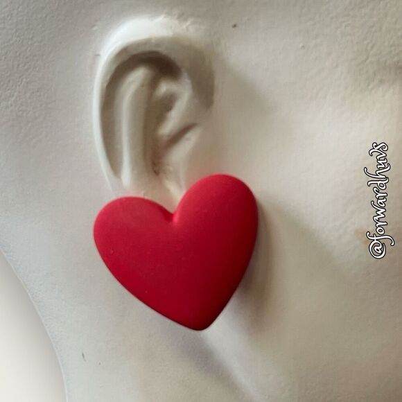 Bundle Sale 3 for $15 | Large Red Heart Earrings - Picture 1 of 7